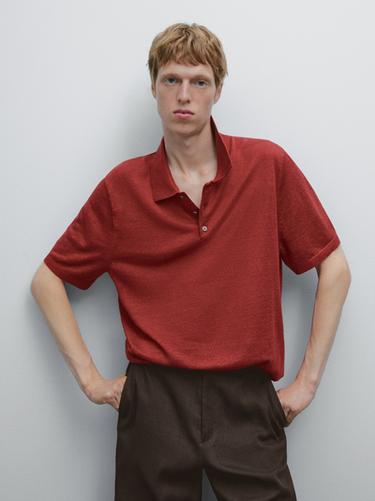 Zara Short sleeve linen polo sweater - Coral