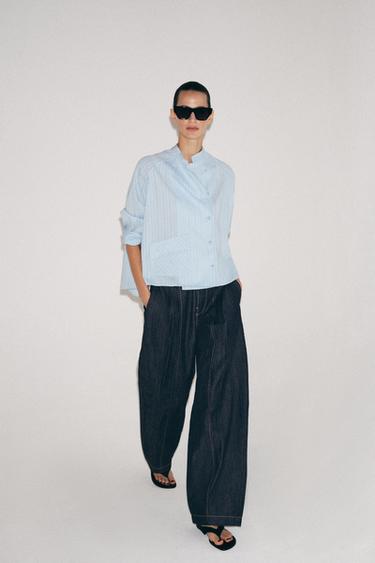 STRIPED SHIRT WITH POCKET ZW COLLECTION - Blue by Zara