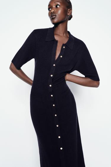 KNIT MIDI DRESS WITH BUTTONS - Navy blue by Zara