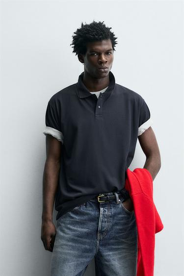 TECHNICAL PIQUÉ TEXTURED POLO SHIRT - Navy blue by Zara
