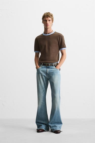 BASIC T-SHIRT MET RIB-CONTRAST - Bruin van Zara