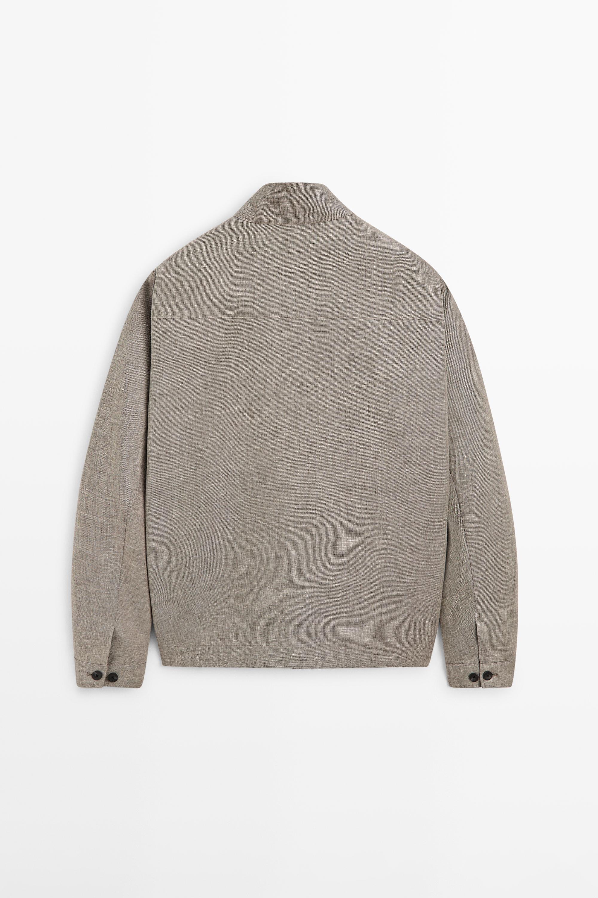 Linen blend bomber jacket with collar detail