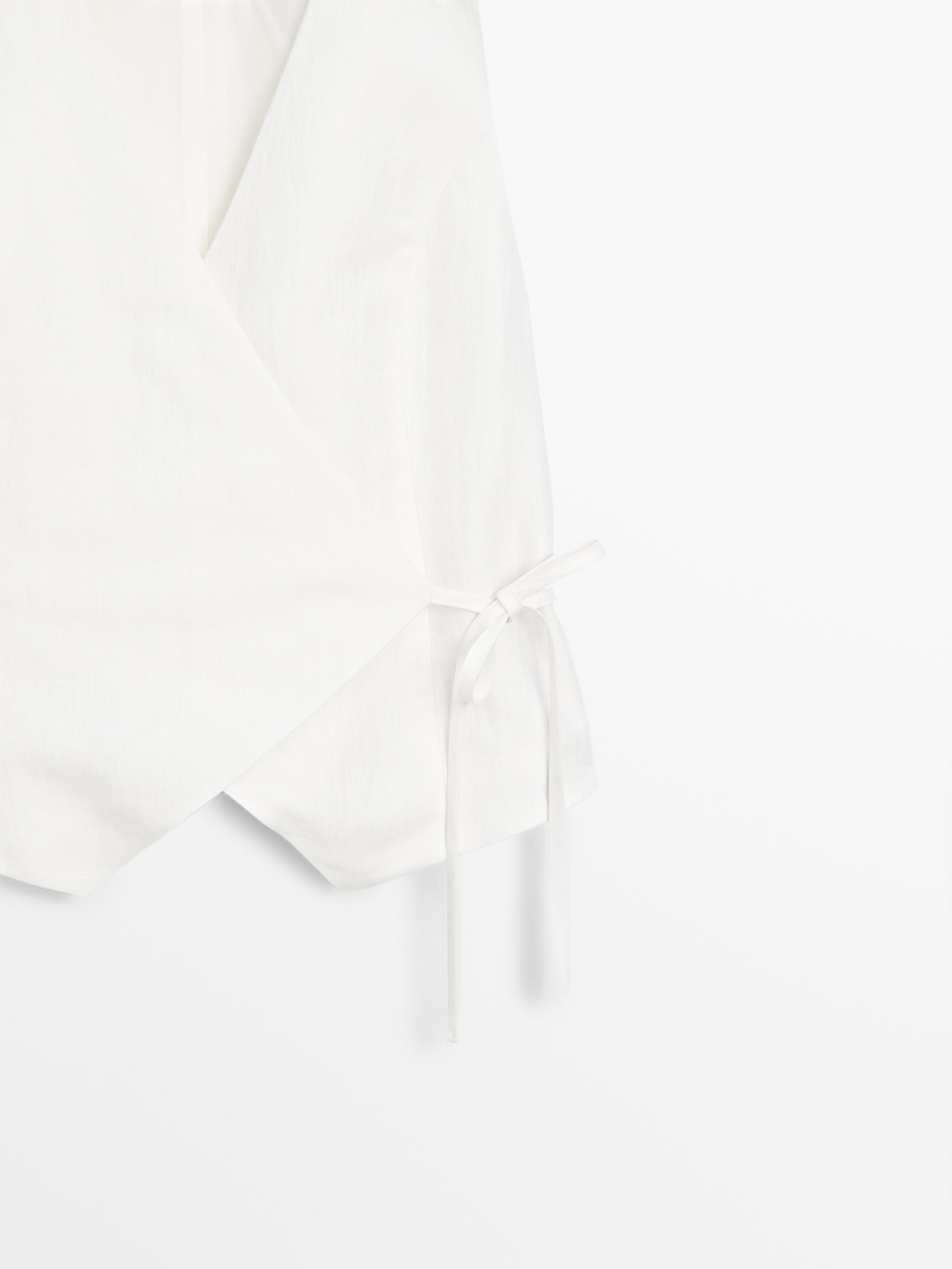 Linen blend waistcoat with tie detail