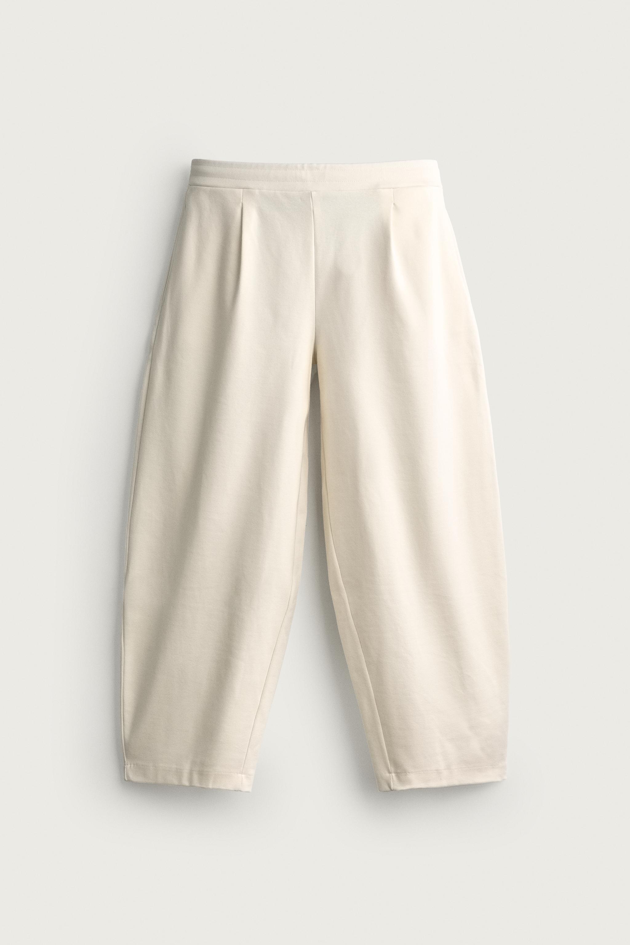 COMPACT RIB BALLOON FIT PANTS — Ecru