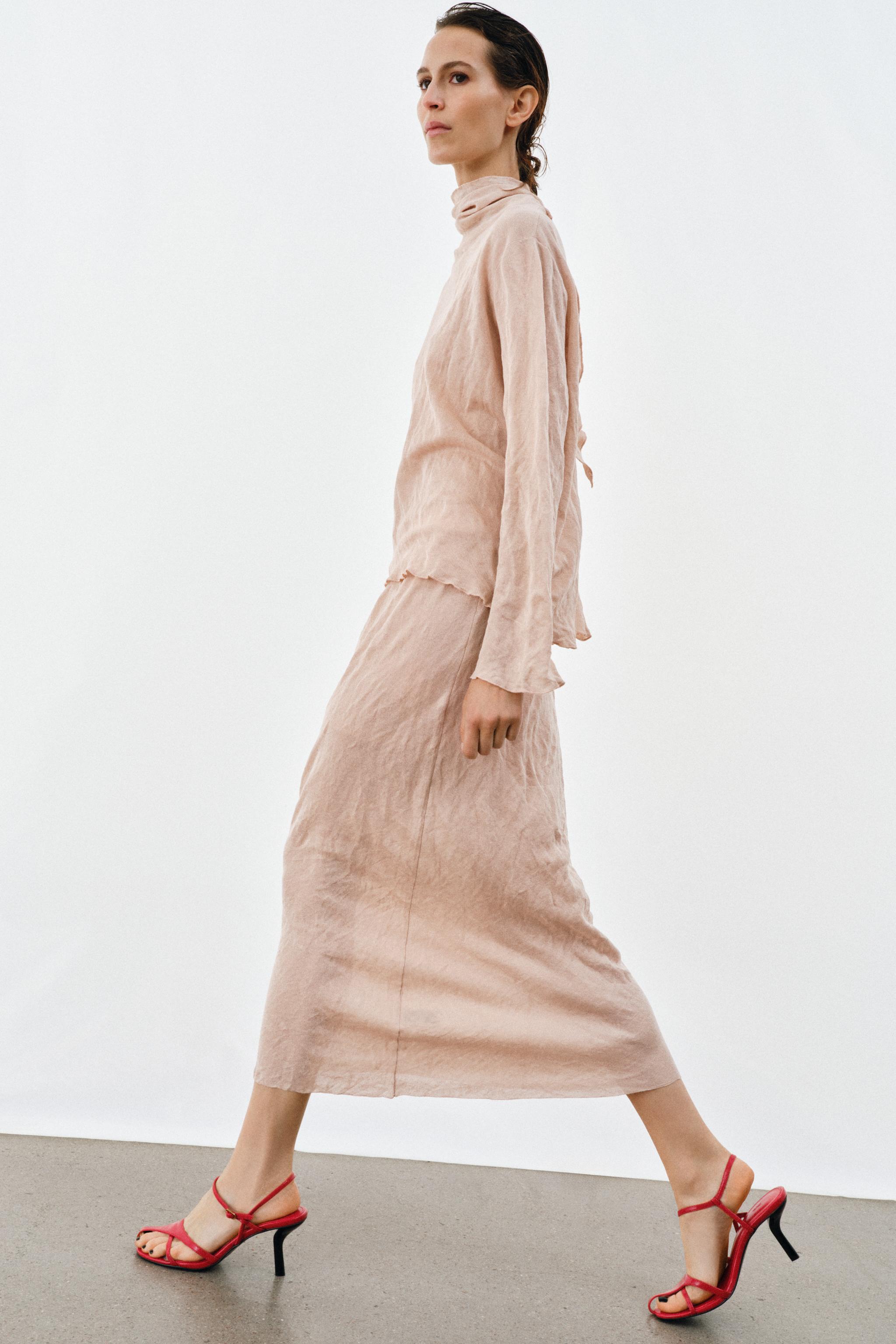 CRUMPLED EFFECT BOW KNIT JUMPER — Beige-pink (alternate view)