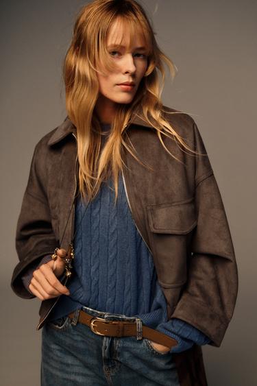 BLOUSON EFFET DAIM - Kaki foncé de Zara - Image 2