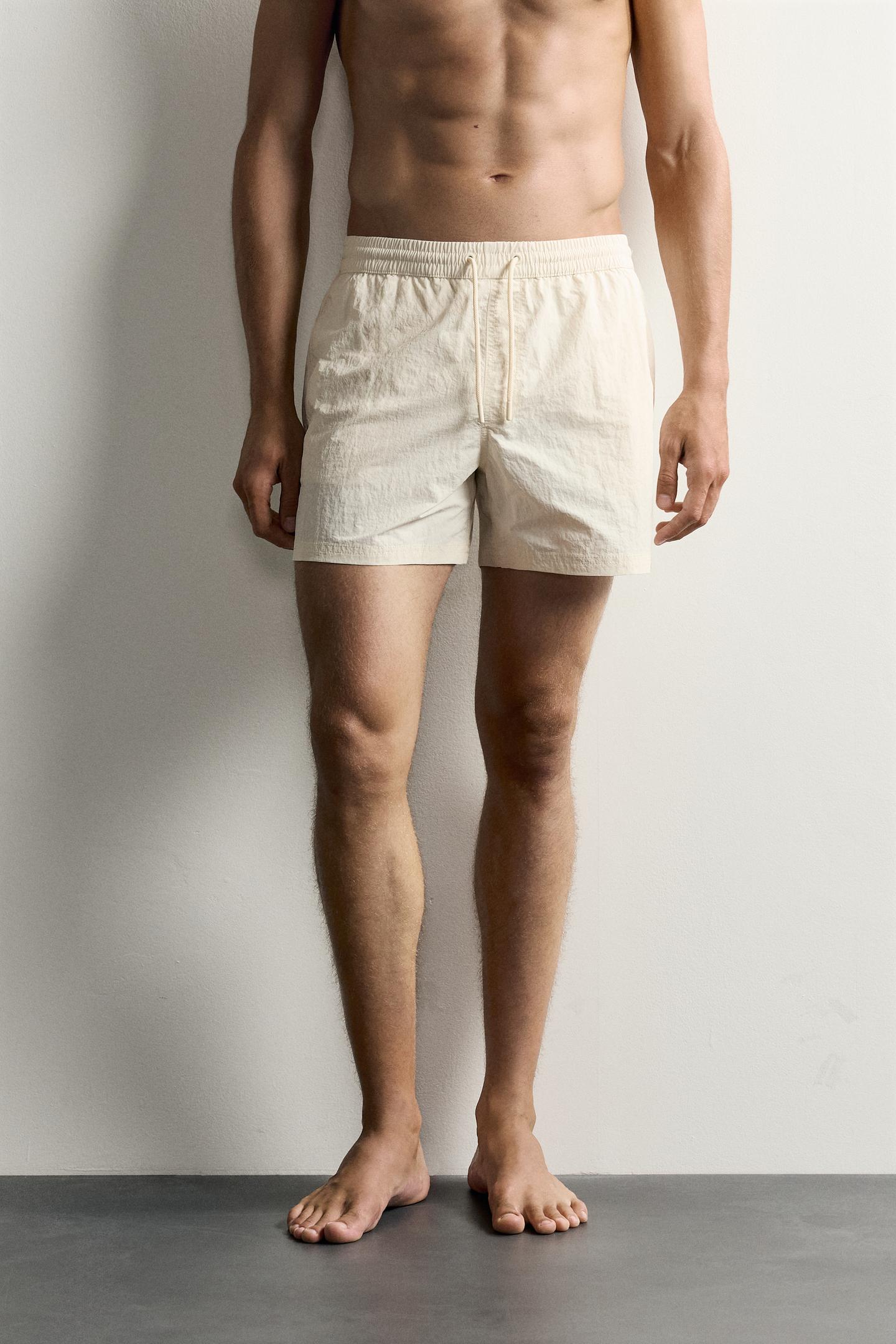 Плавки Basic для мужчин, средней длины — Zara, цвет: Экрю — фото 3