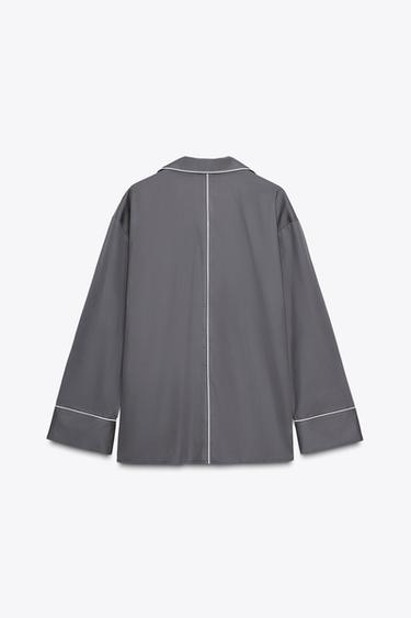 CHEMISE EN POPELINE LISERÉ - bleu pétrole délavé de Zara - Image 7