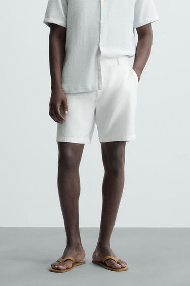Zara COTTON LINEN BLEND SHORTS - White