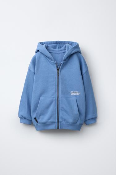 Zara TEXT ZIPPER JACKET - Mid-blue