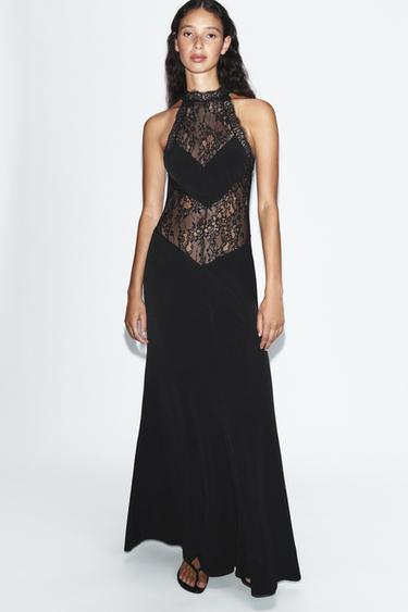 VESTIDO LENCERO ENCAJE - Negro de Zara