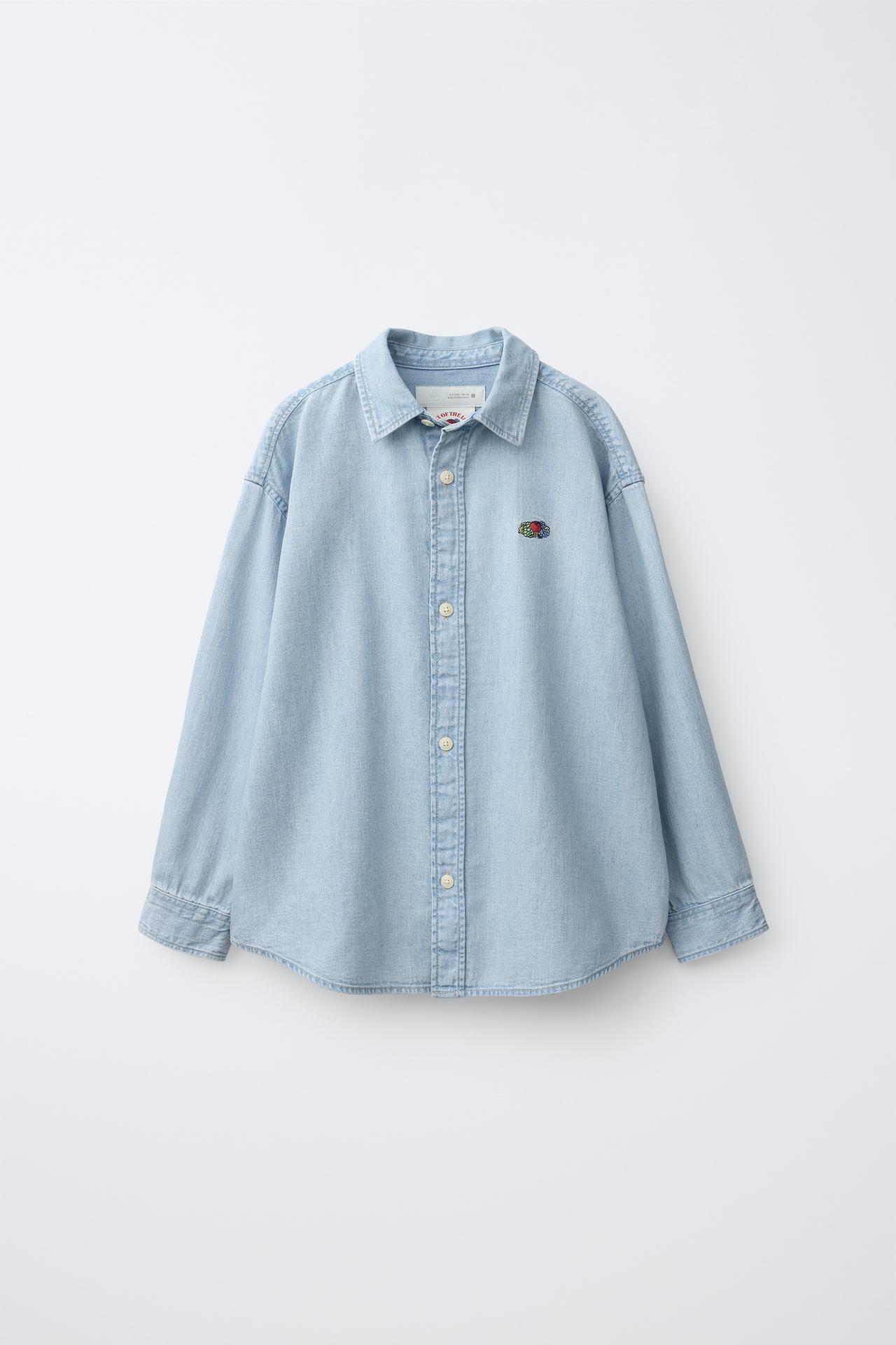 FRUIT OF THE LOOM™ EMBROIDERED DENIM SHIRT — Blue