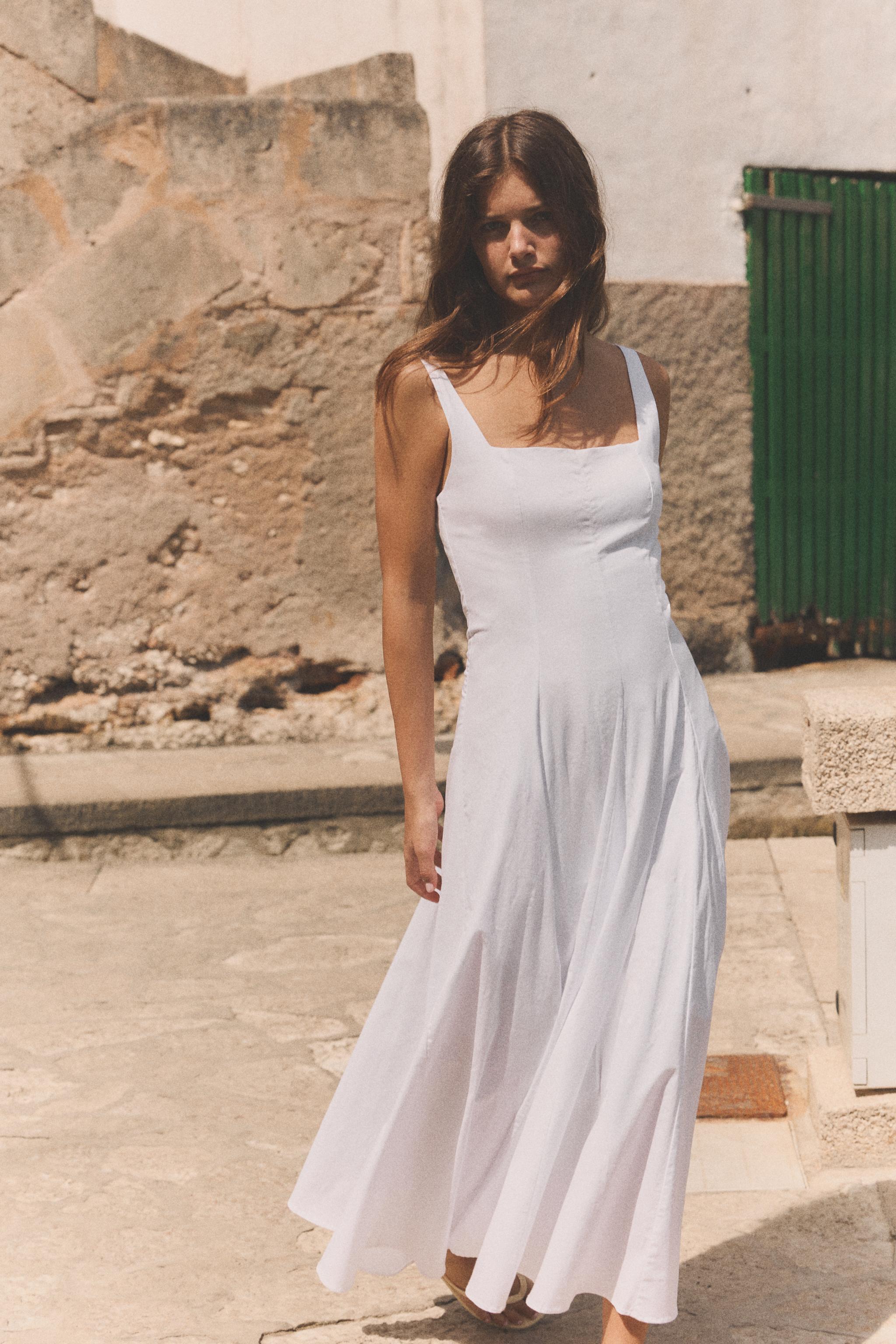 POPLIN GODET MIDI DRESS