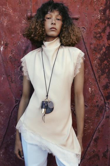 DRAPED LACE TOP - Ecru by Zara