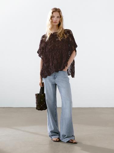 Zara Cutwork crochet cape - Eggplant