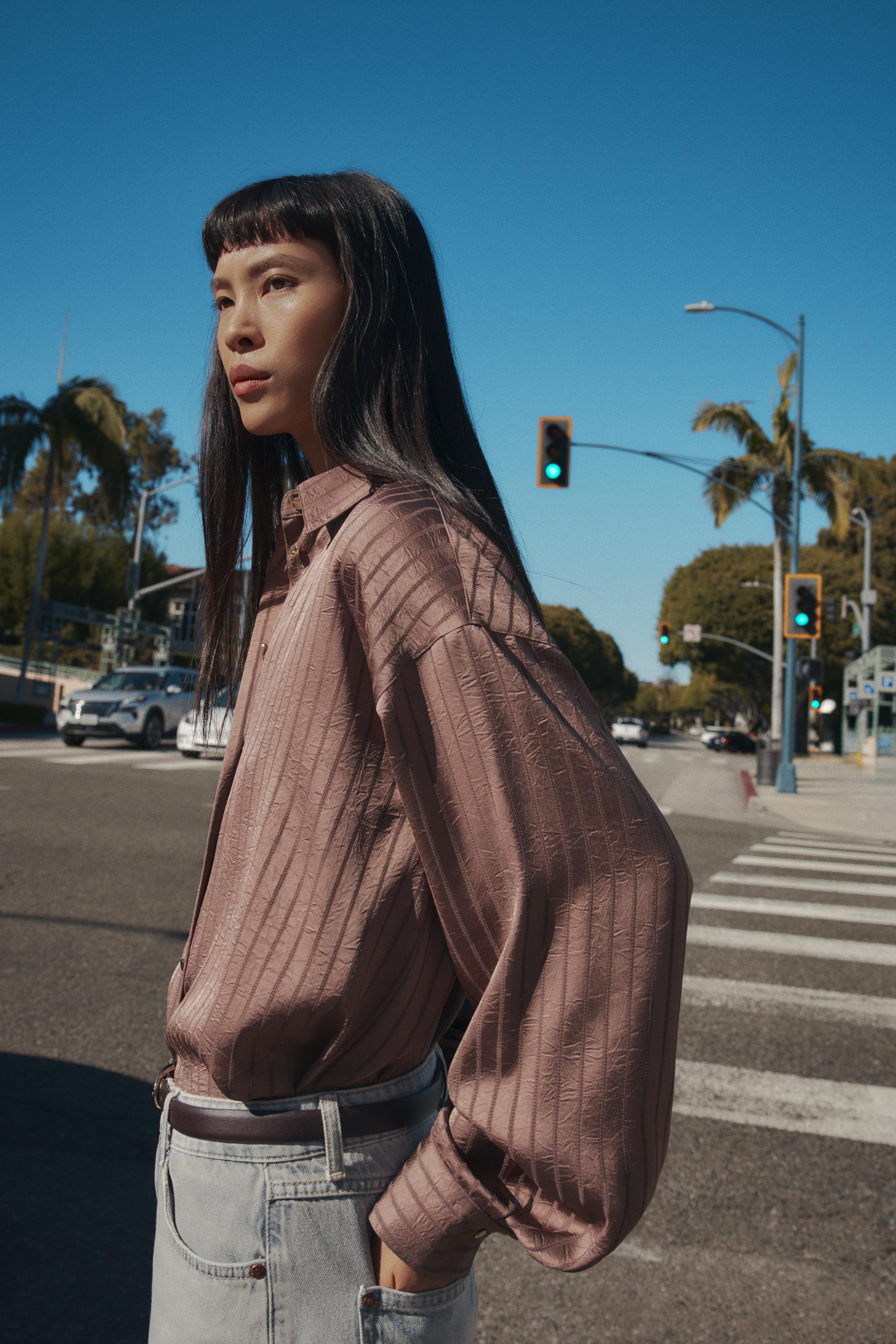 STRIPED SATIN EFFECT SHIRT