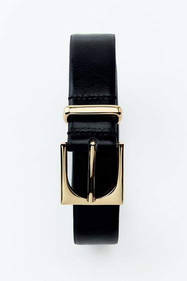 Zara LEATHER BELT WITH GEOMETRIC BUCKLE - Black