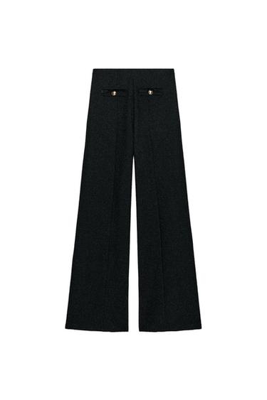 BOUCLÉ METALLIC THREAD TROUSERS - Black / Ecru by Zara