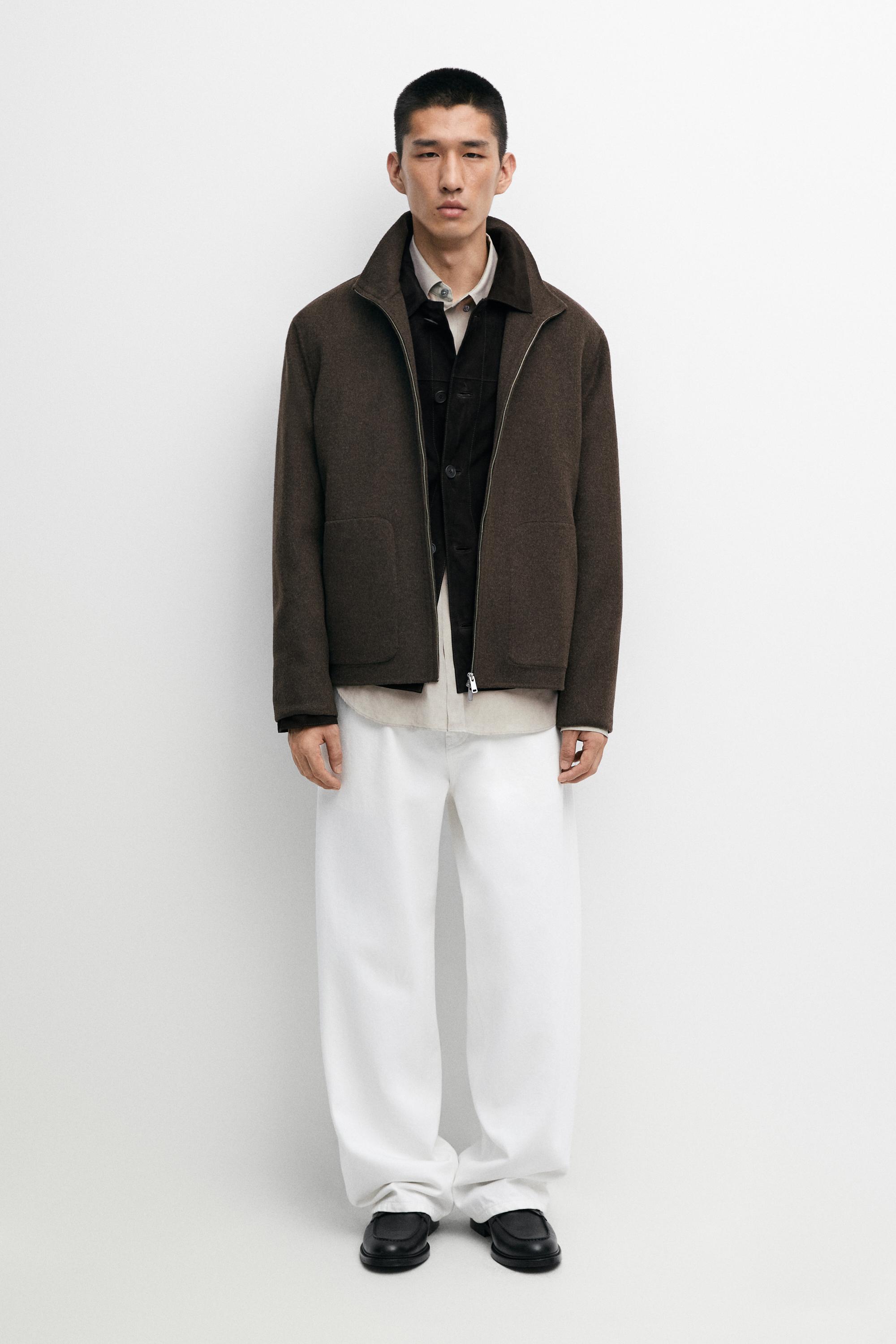 Wool blend double-fabric jacket with high neck - Mink marl | ZARA