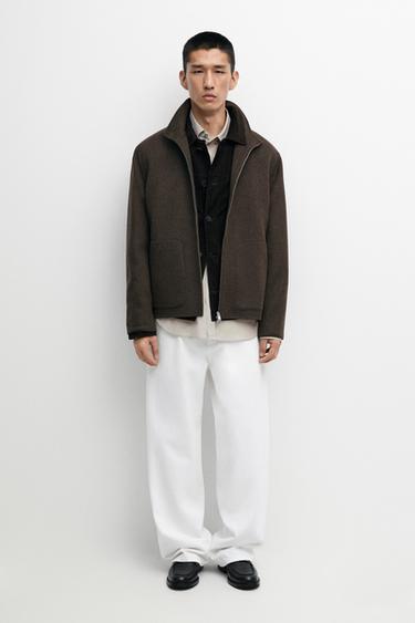 Zara Wool blend double-fabric jacket with high neck - Mink marl