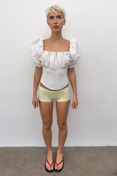 CONTRAST BALLOON SLEEVE TOP - White by Zara