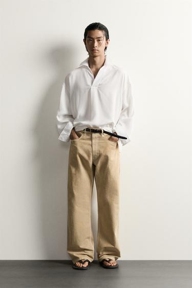 Zara 條紋提花休閒版 Polo 衫 - 白色