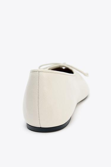 SOFT LEATHER BALLERINA SHOES WITH BOW - Ecru White by Zara - Image 4