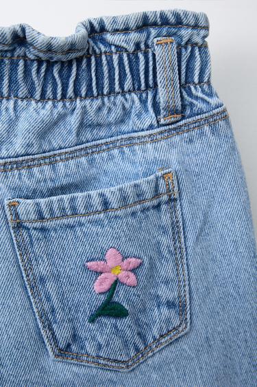 JEAN PAPERBAG FLEURS BRODÉES - Bleu de Zara - Image 3