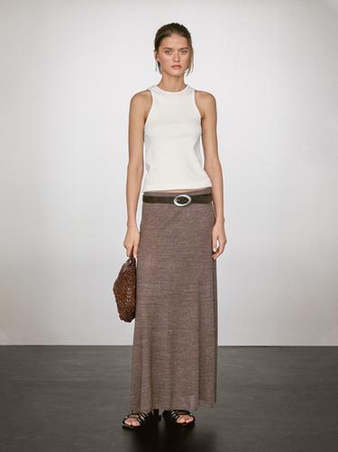 Falda larga punto mezcla lino - Marrón de Zara - Imagen 0