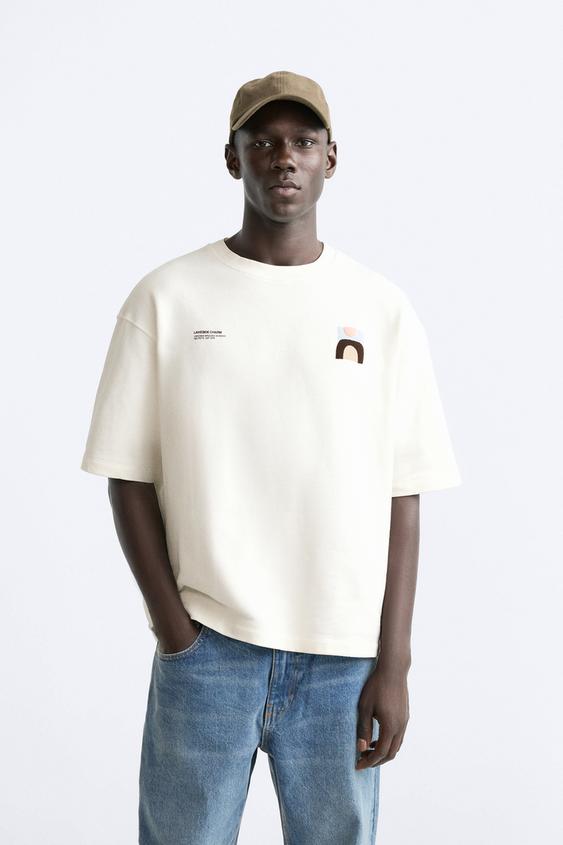 コントラストプリント Tシャツ - オフホワイト | ZARA Japan / 日本