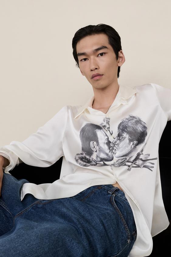 100% SILK KISS PRINT SHIRT - White by Zara - Image 0