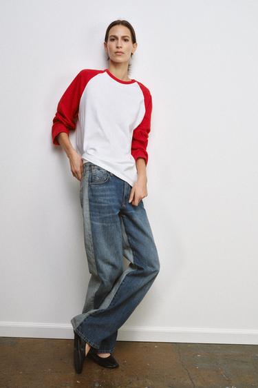 T-SHIRT CONTRASTANT À MANCHES LONGUES - Blanc / Rouge de Zara - Image 4