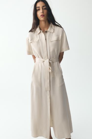 Zara BELTED SHIRTDRESS - Light sand