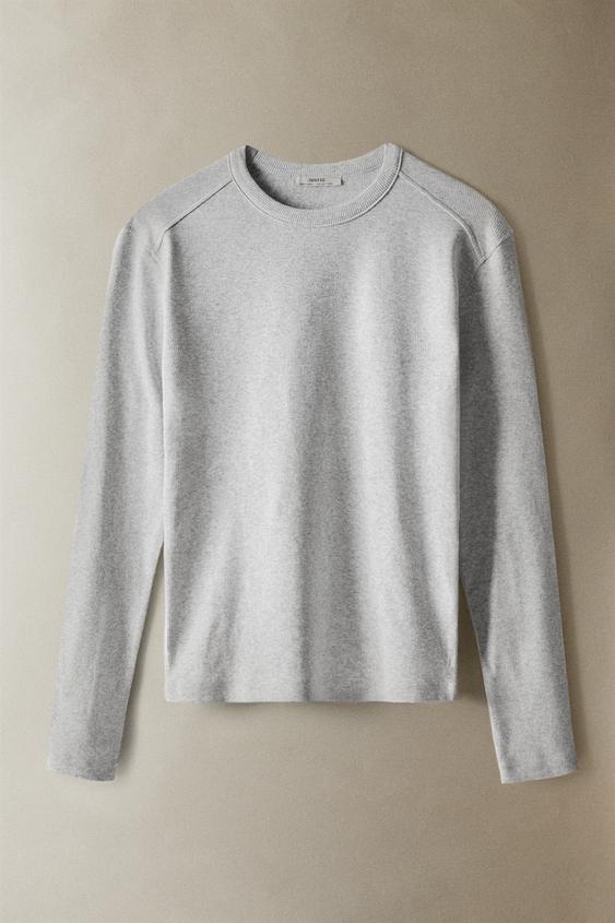 T-SHIRT MANCHES LONGUES COTON RIB - Gris de Zara - Image 4
