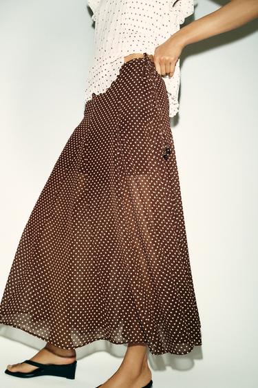 JUPE MI-LONGUE À POIS - Marron / Écru de Zara - Image 3