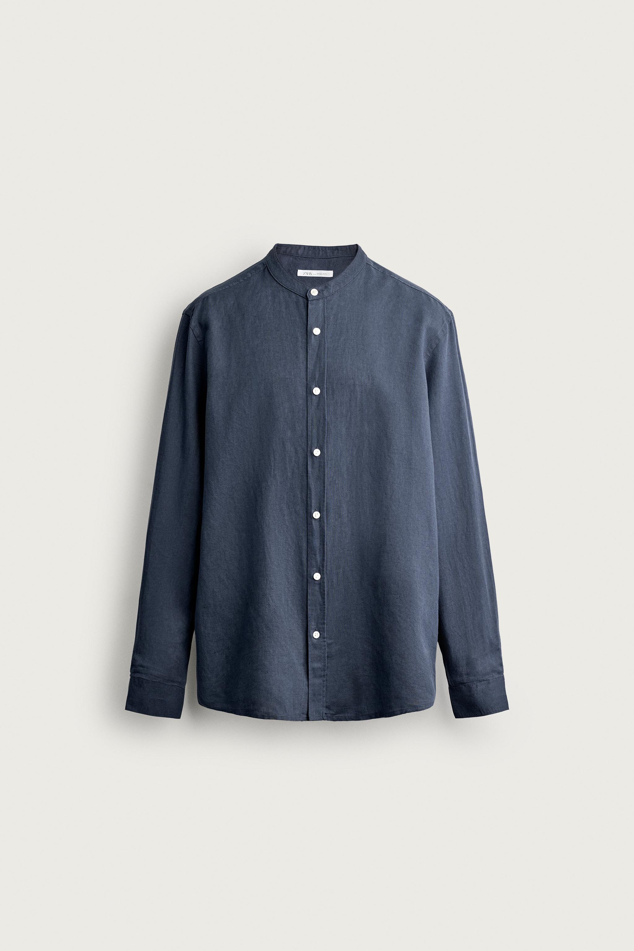 Мужские рубашки Zara LINEN COTTON RELAXED FIT SHIRT — фото 6