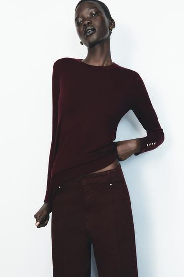 Zara BASIC KNIT SWEATER - Burgundy