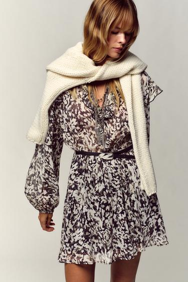 Zara BELTED PRINTED MINI DRESS - Multicolored