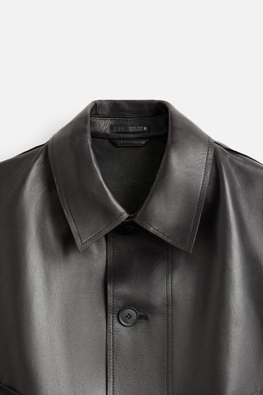 CROPPED FIT LEATHER JACKET - Brown by Zara - Image 11