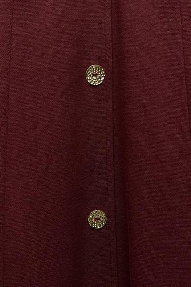 Zara SOFT BUTTON MIDI SKIRT - Burgundy