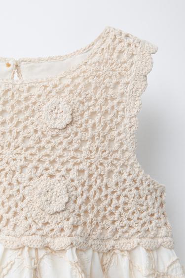 ROBE EN MAILLE ET CROCHET BIMATIÈRE - Écru de Zara - Image 2