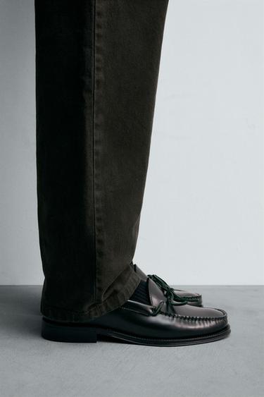 LEATHER BOW LOAFERS - Bottle Green by Zara - Image 0