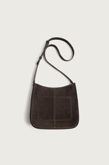 LEATHER CROSSBODY BAG - Brown by Zara