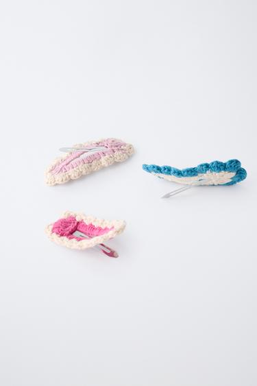 3-PACK CROCHET HAIR CLIPS - Ecru by Zara - Image 1