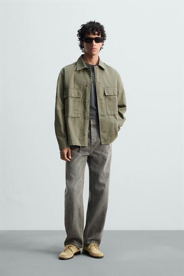 SOBRECAMISA LAVADA CANVAS - kaki-med de Zara - Imagen 0