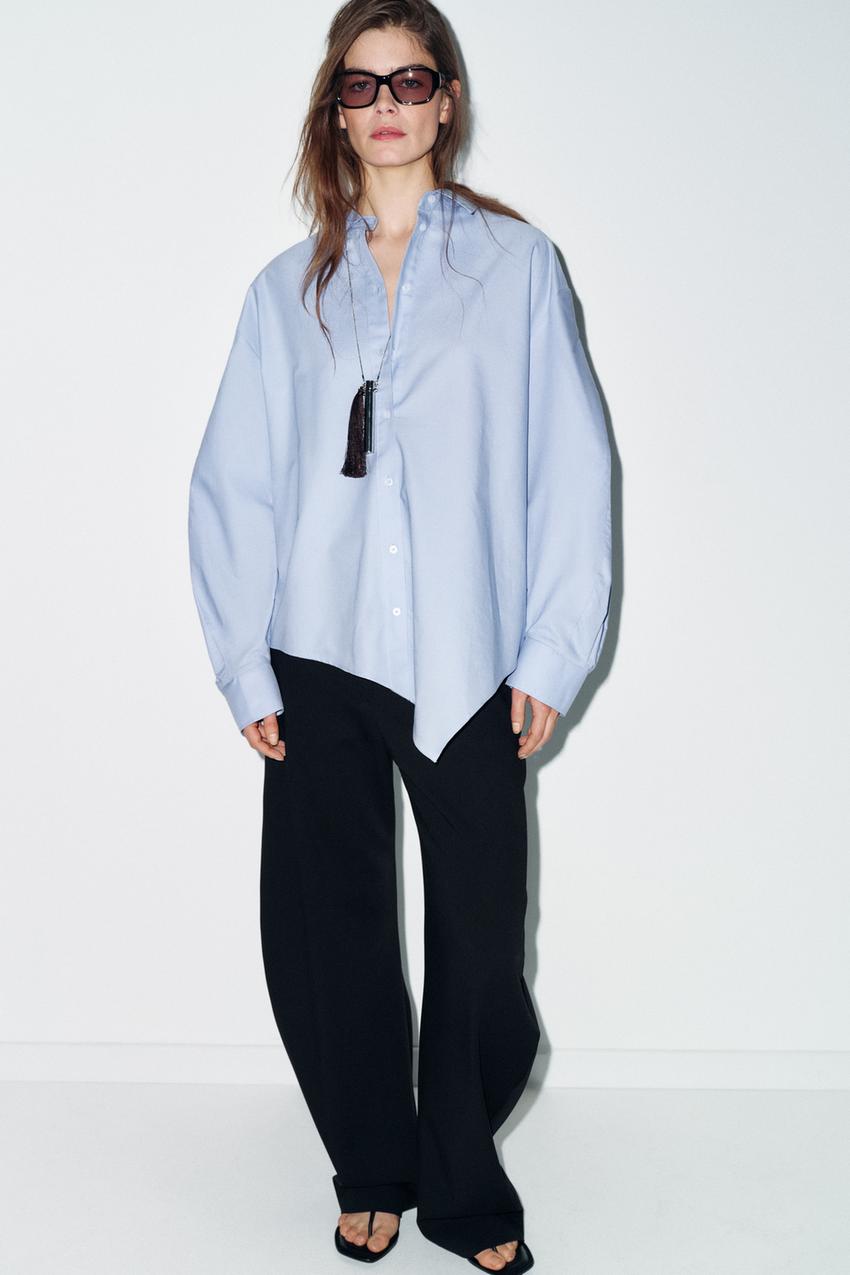 ASYMMETRIC OXFORD SHIRT - Blue | ZARA United States ASYMMETRIC OXFORD SHIRT - Blue | ZARA United States
