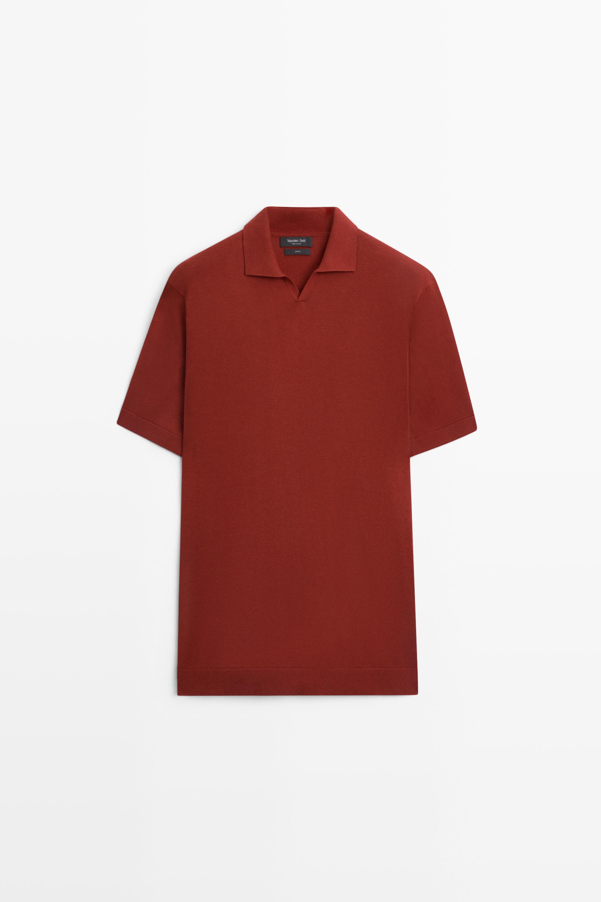 100% cotton V-neck knit polo — Russet