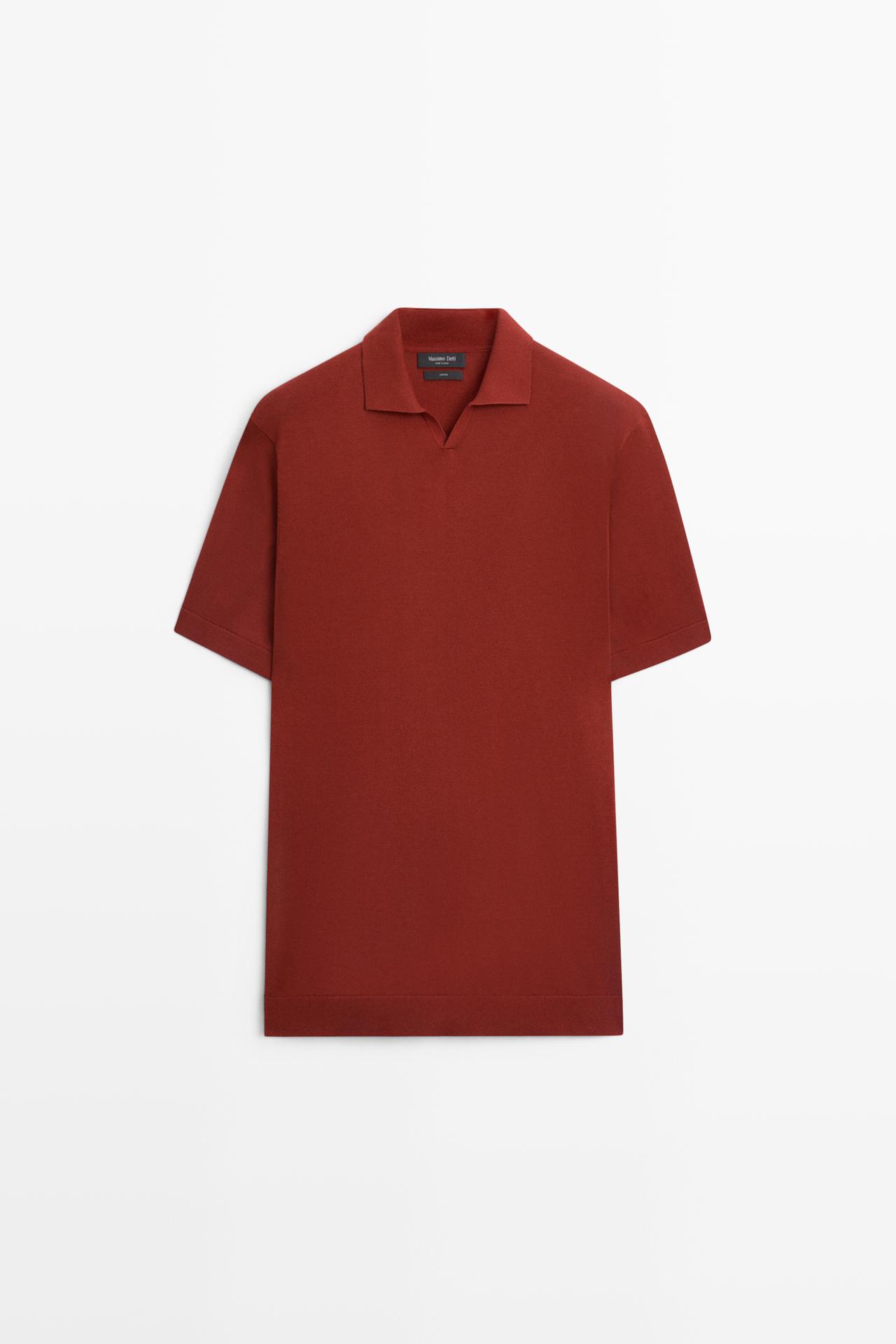 100% cotton V-neck knit polo — Russet