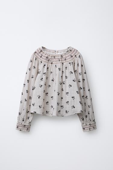 CHECK AND FLORAL BLOUSE - Ecru / Black by Zara - Image 0