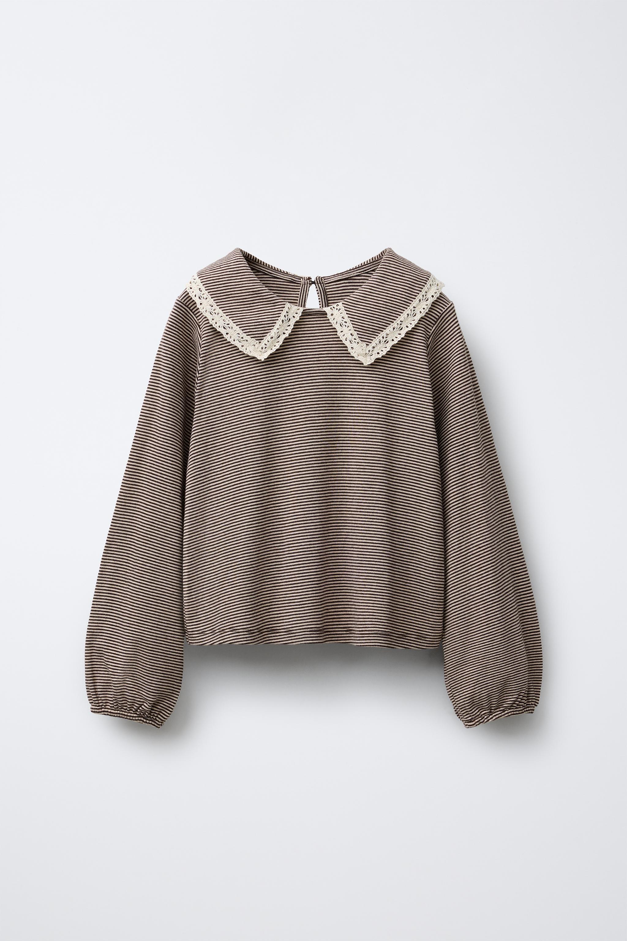 STRIPED PETER PAN COLLAR LACE T-SHIRT